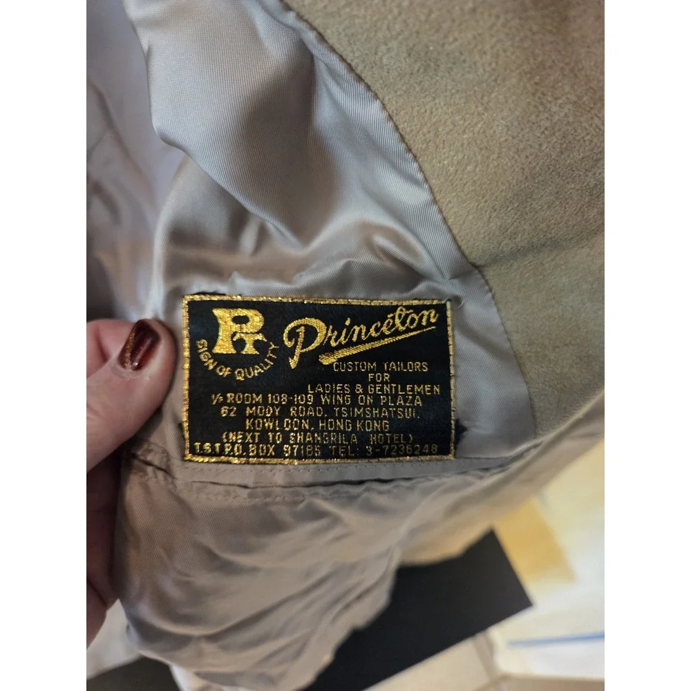 Princeton 1970 Suede Camel Suit Jacket, Vintage Tailored, Disco Era, Hong Kong